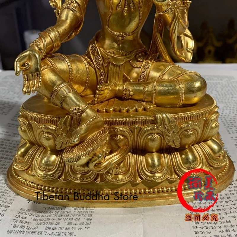 Tibetan Legend 7-Inch Green Tara Pure Copper Seiko Gilding Buddha Ornament 21cm High Zhuoma Buddha Antique Style Buddha