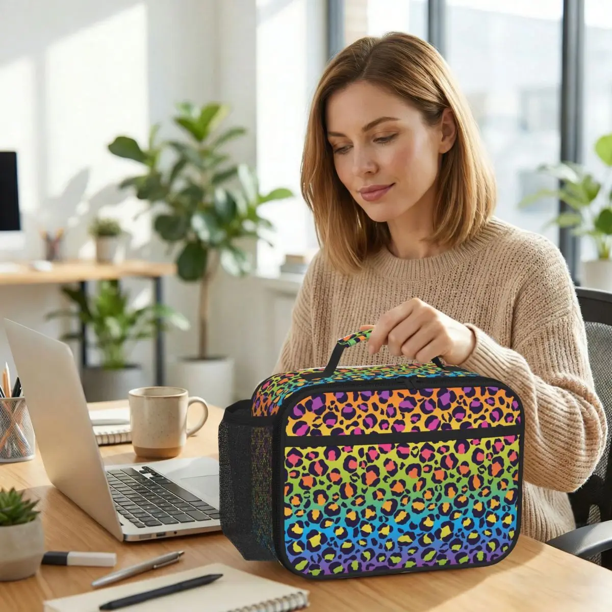 Bright Rainbow Ombre Gradient Leopard Insulated Lunch Bag for Kids School Cooler Thermal Food Box Tote Lunch Boxes Container