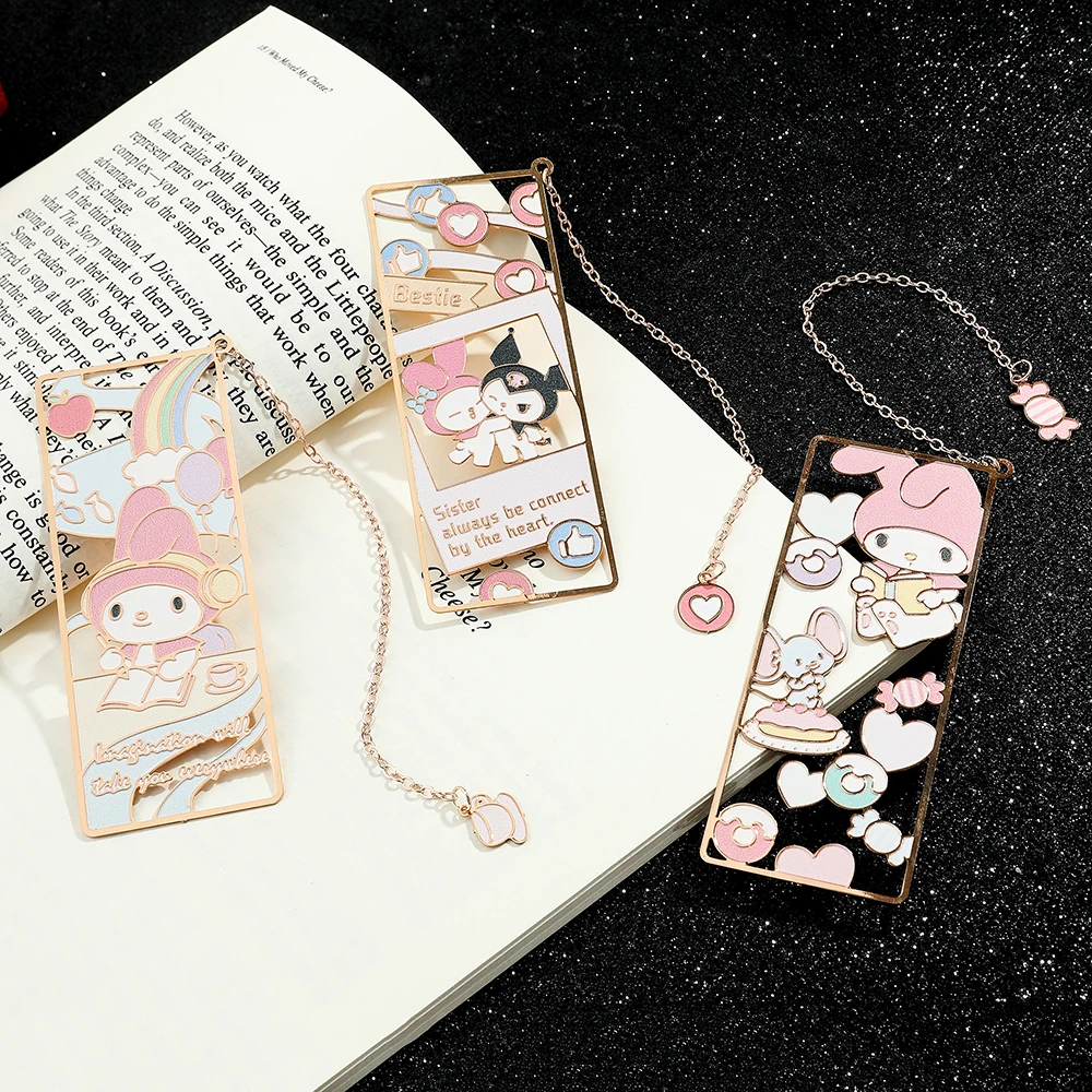 Imagem -02 - Anime Bonito Hello Kitty Bookmark Pink Metal Bookmark Coleção Dedos Desenhos Animados Presentes para Amantes do Livro Material Escolar Fãs