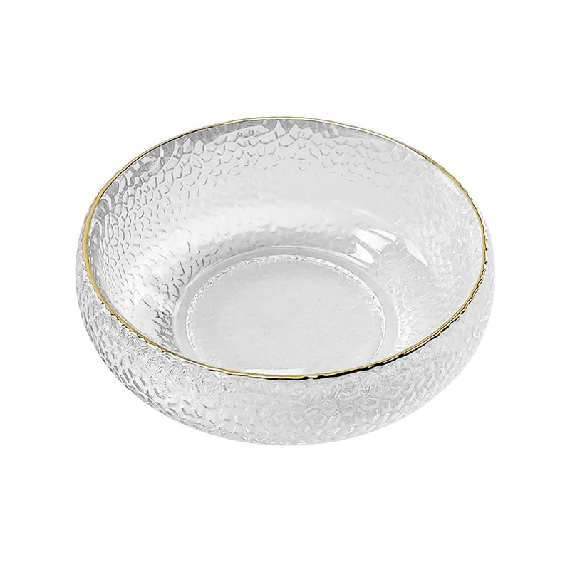 Transparent Japanese Style Hammered Glass Bowl, Round Dessert, Fruit Salad, Ice Cream Cereal Breakfast Bowl 6