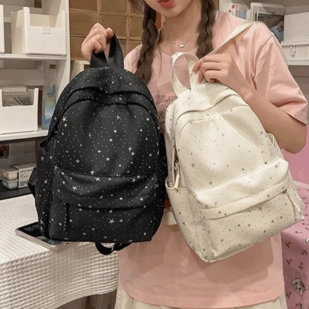 Simple Print Star Backpack Large Capacity College Style Nylon Backpack Shoulder Bag Korean Style Students School Bag Gift
