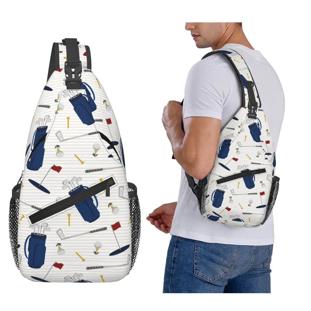 

Tee Time - Golfing - Клюшки для гольфа и футболки Нагрудная сумка Мужской рюкзак через плечо Нагрудная сумка Подорожный походный рюкзак Сумка на плечо