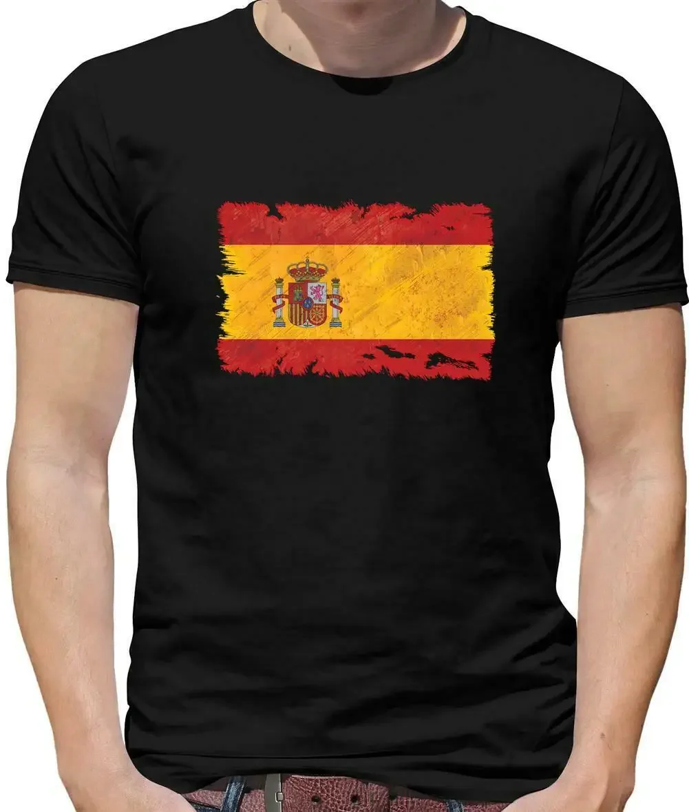 Spain Flag Grunge Flag T-Shirt 100% Cotton O-Neck Short Sleeve Summer Casual Mens T-shirt Streetwear