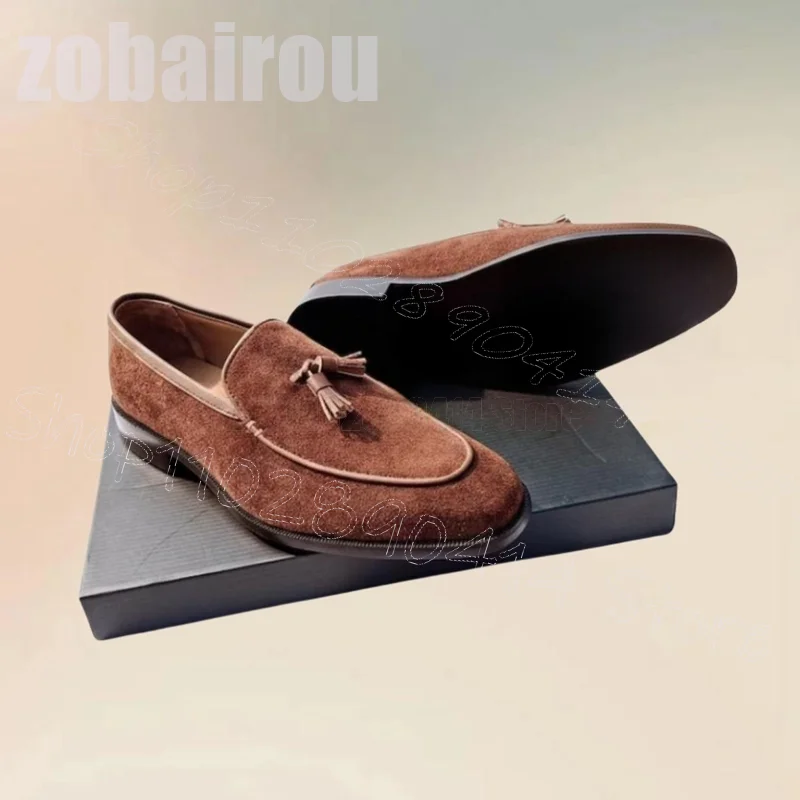 

Brown Suede Leather Tassels Penny Loafers Fashion Slip On Men Shoes Luxury Handmade Party Banquet Dating Office Men Casual Shoes