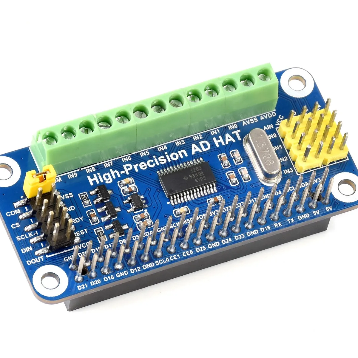 Waveshare Precyzyjny AD HAT dla Raspberry Pi i Jetson Nano/Audio, ADS1263 10-kanałowy 32-bitowy ADC — zdjęcie produktu 6