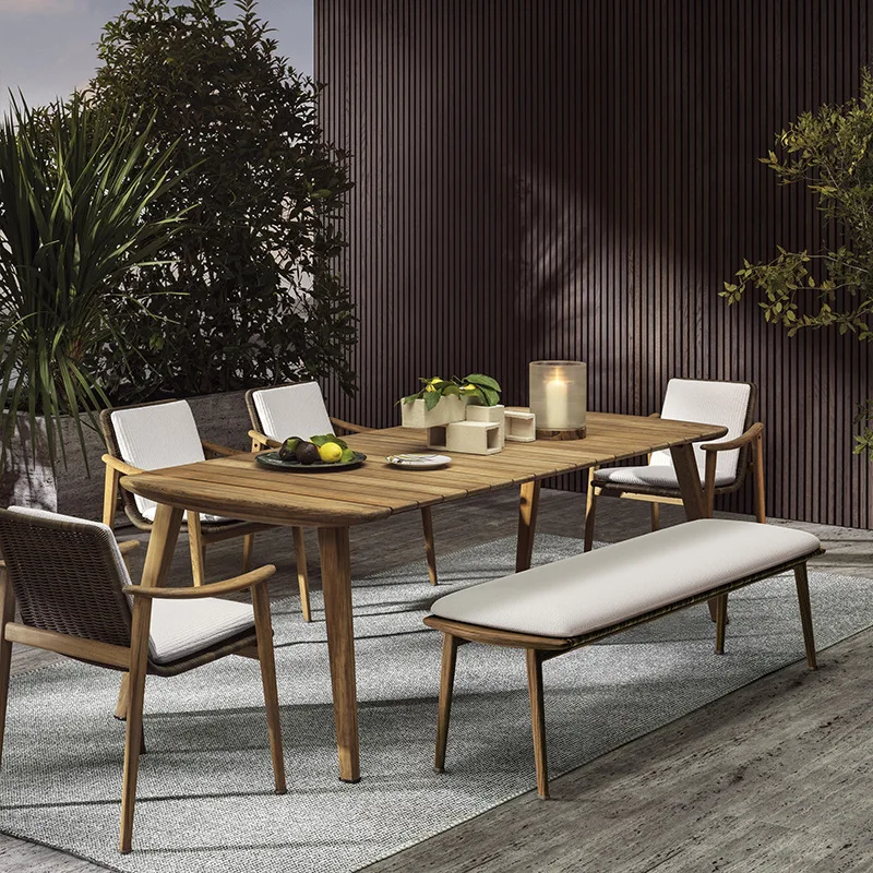 

Outdoor solid wood rattan table and chair sofa courtyard garden villa rattan chair furniture
