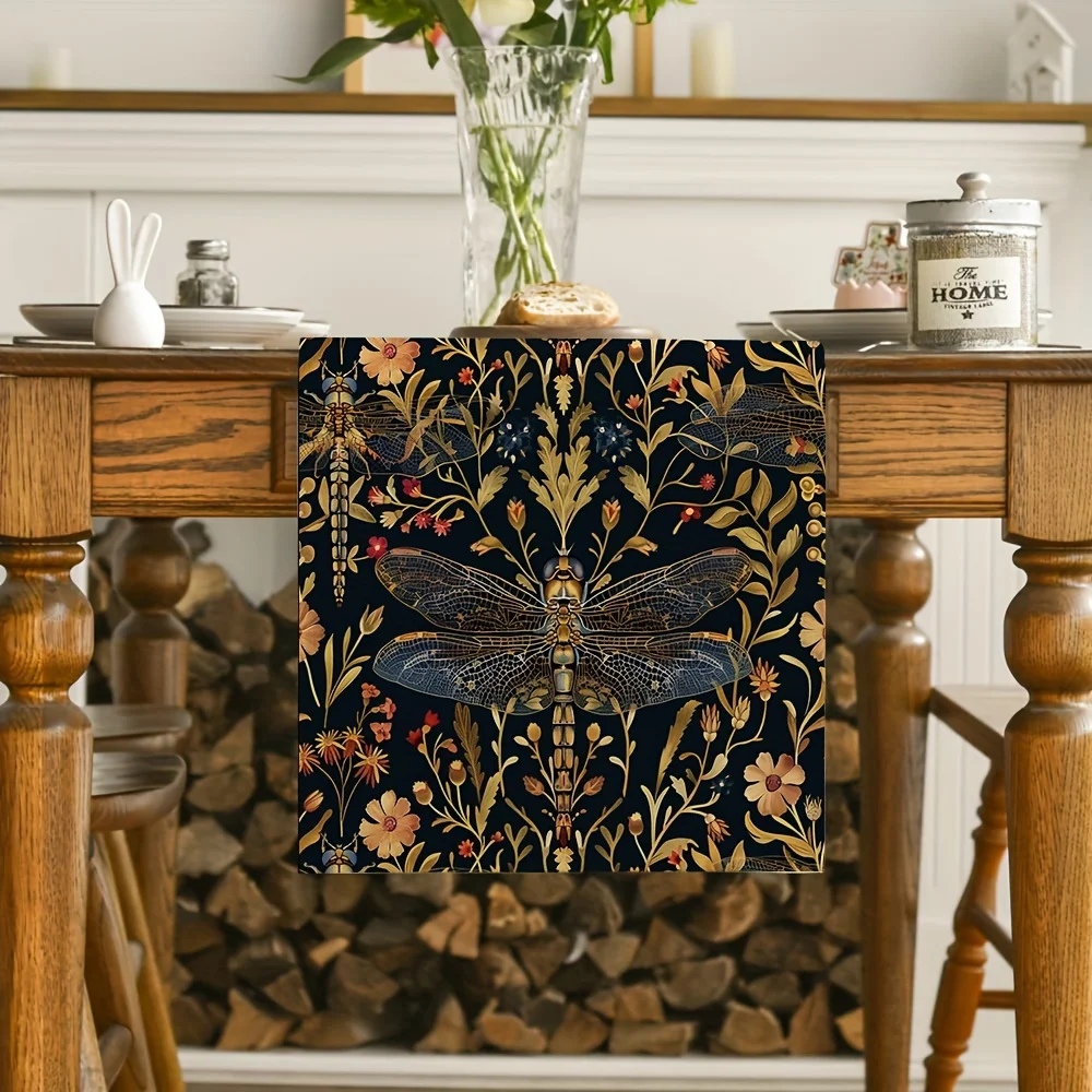 William Morris Dragonfly Floral Table Runner for Kitchen Dining Room Party and Bedroom Decor Elegant Design TabletopTable Runner