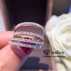 CC Small Cute Ring Rose Gold Color White Gold Plated Fashion Simple Jewelry Austrian Crystal Row Rings For Women CC505