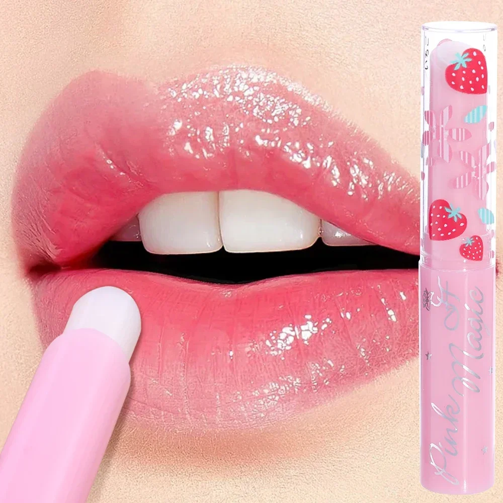 Lápices labiales rosas naturales, cambio de Color con la temperatura, bálsamo labial de fresa, hidratación duradera, antisecado, Reduce las líneas de los labios, brillo de labios