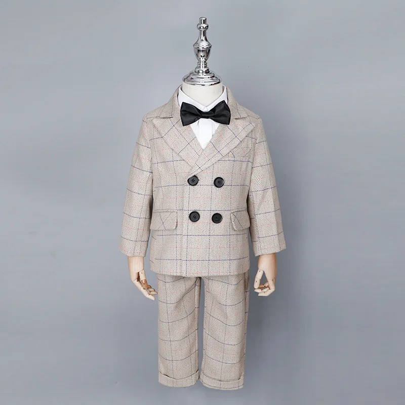 

Classic Boys Weddings Suits Autumn School Children Host Performance Costume 2 To 12 Years Elegant Kids Plaid Formal Wear Tuxedo