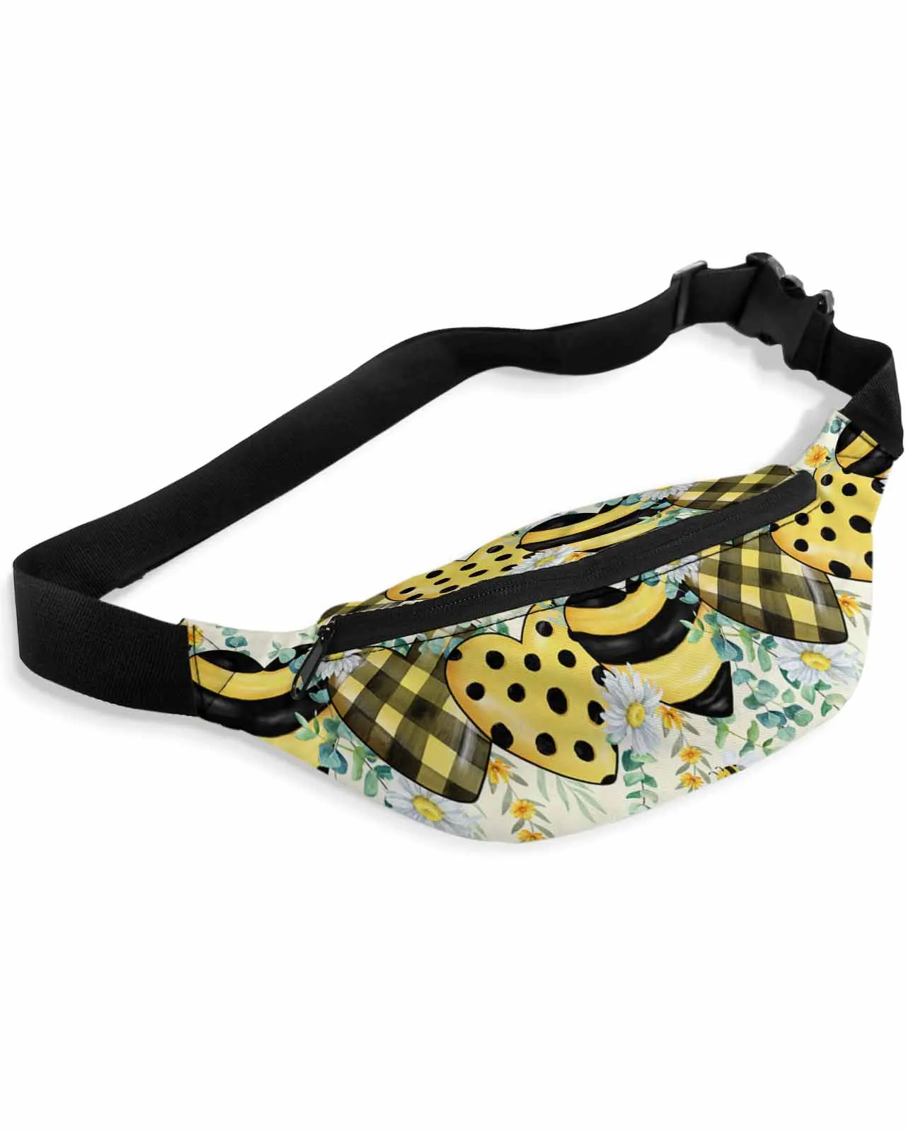 Watercolor Bees Eucalyptus Leaves Daisy Flowers Yellow Phone Belt Bag Wallet Pouch Waterproof Waist Bag Fanny Pack for Women Men