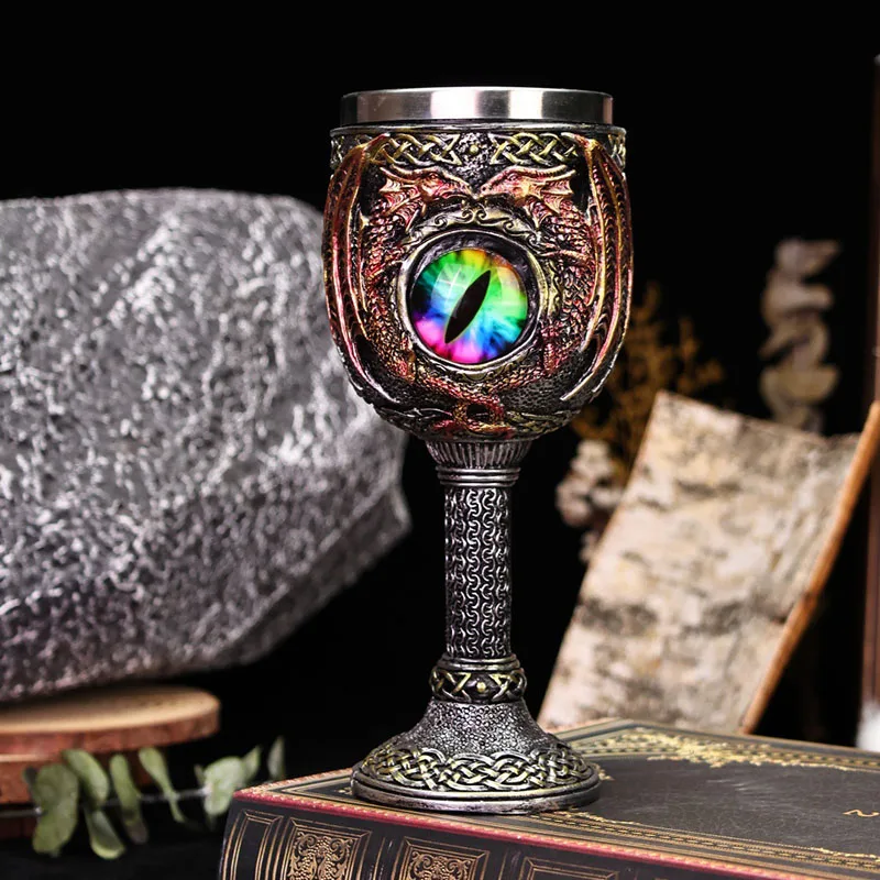

New Silver 3d Halloween Skull Retro Goblet Relief Gothic Resin And Stainless Steel Material Mug Personalized Red Wine Glass Gift