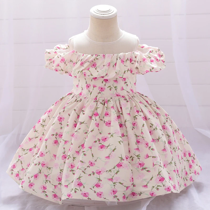 

Summer Ceremony First Birthday Dress For Baby Girl Clothes Baptism Floral Print Princess Dress Girls Dresses Party Wedding Gown