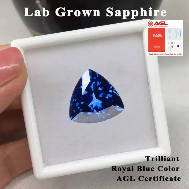 

High Quality Lab Grown Sapphire Trilliant Royal Blue Color DIY Jewelry Making Ring Main Materials Selectable AGL Certificate