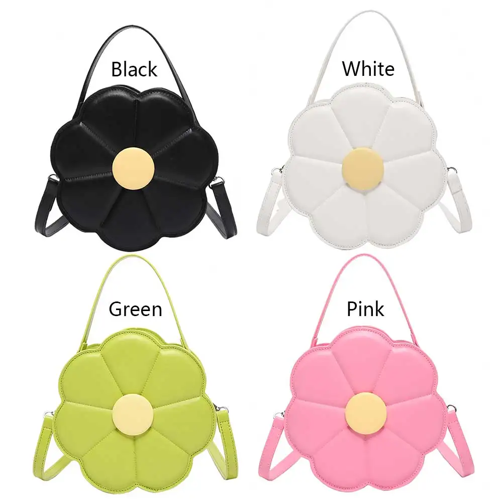 Bolsa de ombro em forma de flor para mulheres e meninas, couro PU, bolsa crossbody da moda, zíper duplo