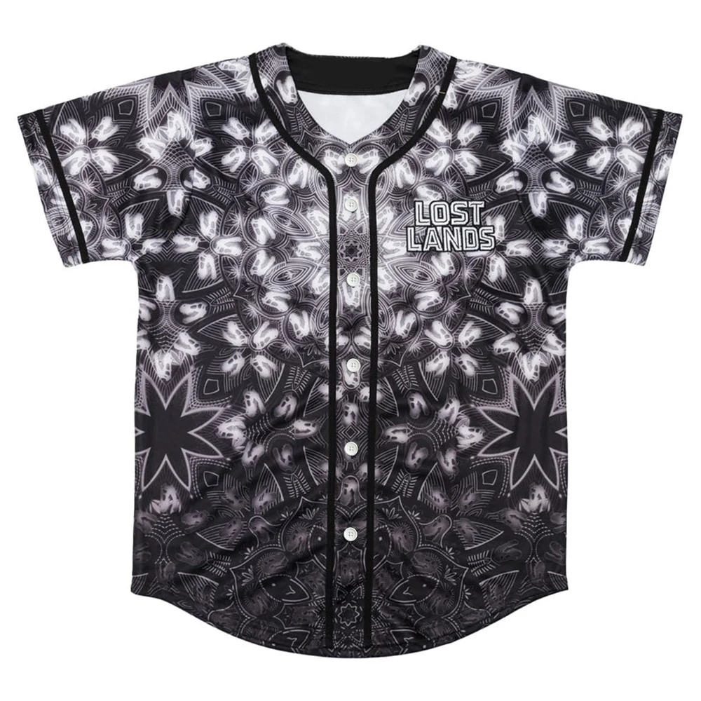 Excision LOST LANDS MANDALA  Baseball Jersey Harajuku Thin button Baseball Uniform Funny Baseball Jersey Fro EDM Top