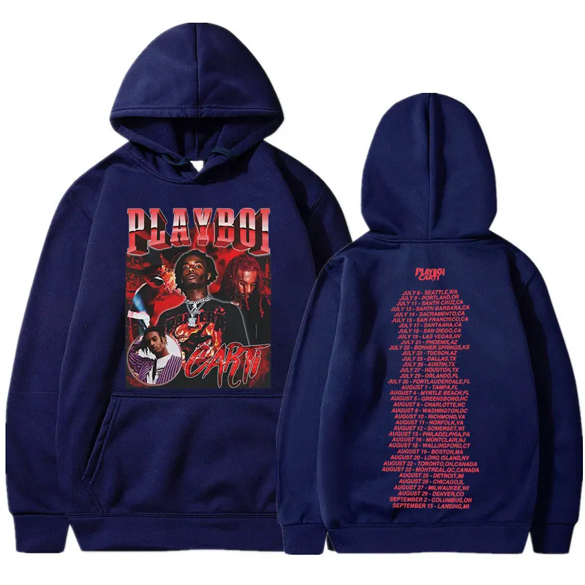 Rapper Playboi Carti Hoodies Men Vintage Hip Hop Long Sleeve Casual Pullover Pattern Music Album Pullover Men's Street Clothing