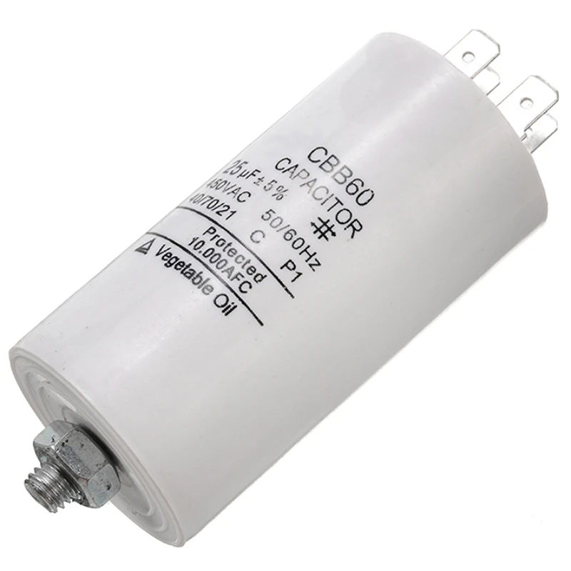 Пусковой конденсатор CBB60, 25 мкФ, конденсатор двигателя, 50/60 Гц, 450 в переменного тока, с винтом M8 для электродвигателя/стиральной машины