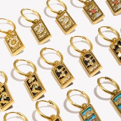 E.B.belle Tarot Card Series Hoop Earrings Women Stainless Steel 18K Gold Plated Colorful Fashion Jewelry Hypoallergenic