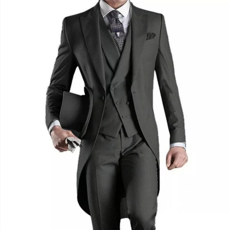 M144 Blanco/negro/gris/Borgoña Frac hombres fiesta graduación padrinos de boda trajes para boda esmoquin chaqueta + pantalones + chaleco