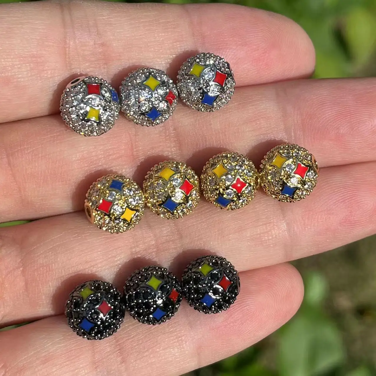 10Pcs/Lot Copper Balls 10mm Zirconia Pave Beads American Football Accessory for Jewelry Bracelets Making
