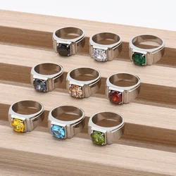 1pc Best Gift for Men's 10mm Zircon High Quality Multiple Colors Gem Styles Stainless Steel Rings