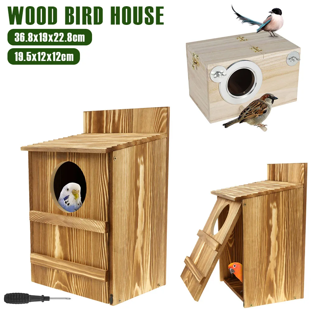 Wood Bird House Circular Opening Owl House Large Size Nest Birds Breeding Box Hanging Pet Accessories Home Balcony Decoration