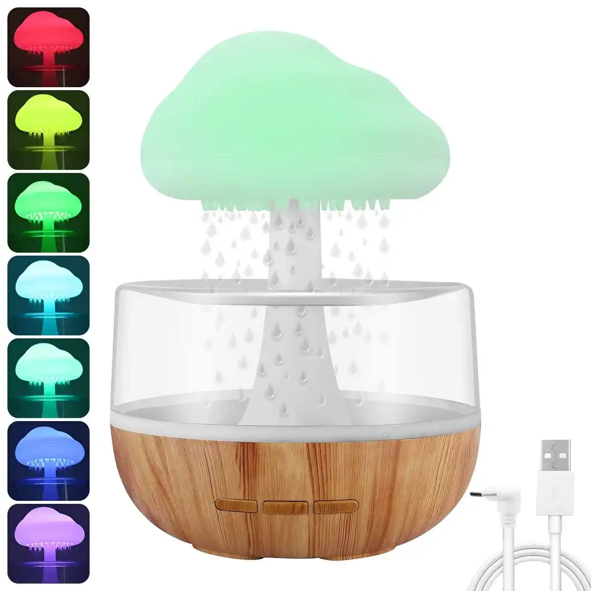 Rain Cloud Humidifier Rain Colorful Mushroom Cloud Raindrop Atmosphere Lamp Night Light Essential Oil Humidifier Machine