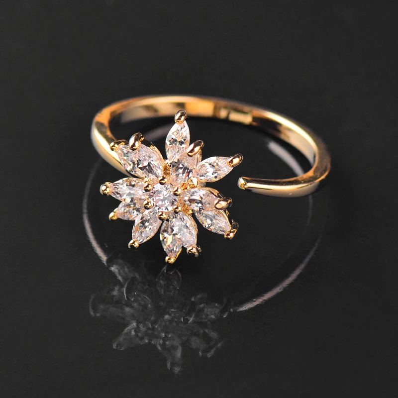 SINLEERY Dazzling Crystal Flower Wedding Rings Yellow Gold Silver Color Resizable Engagement Rings For Women Jewelry JZ649