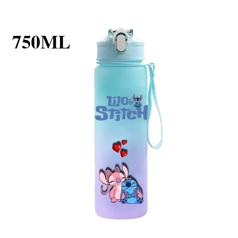 Botol air Disney Lilo Stitch, cangkir air berkemah luar ruangan kapasitas besar, anti bocor, teko plastik portabel