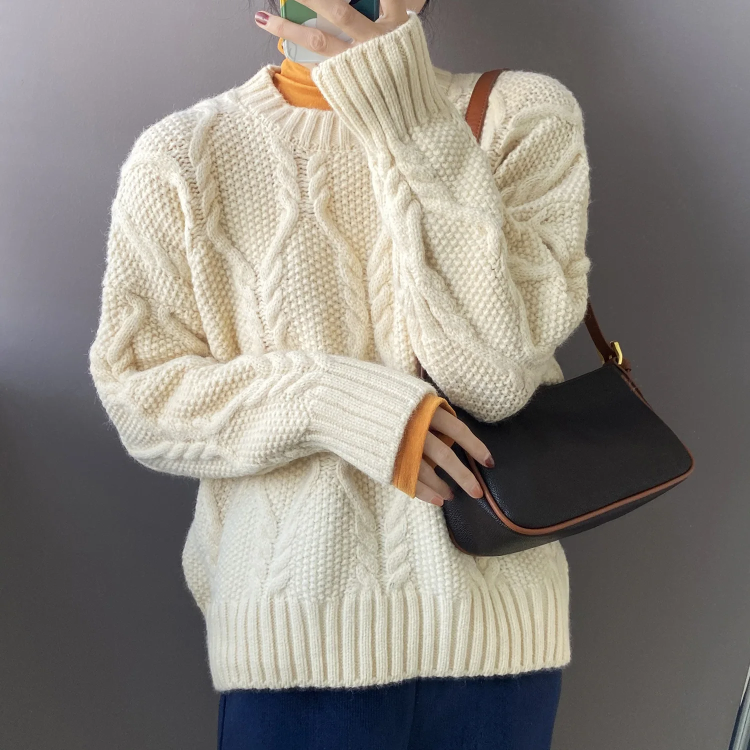 Maglione autunnale da donna colore puro pullover lavorati a maglia caldi maglione invernale oversize a maniche lunghe Pull Femme