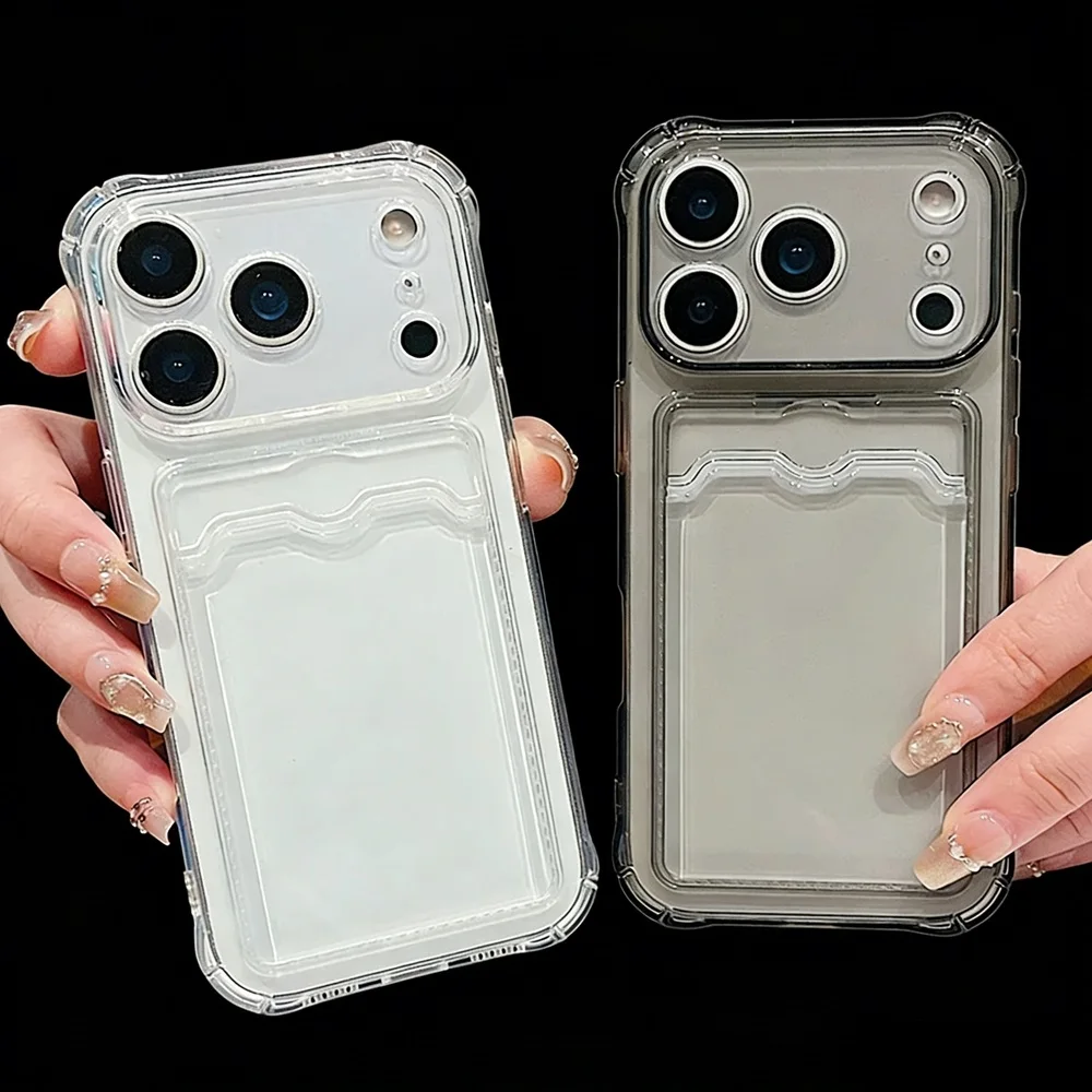 

Transparent Wallet Case For iPhone 17 16 16E 15 14 13 12 11 8 7 6 X XS XR Pro Max Plus 13 12 Mini - Silicone Protection Cover