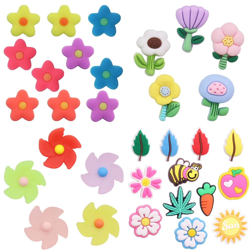 

Mix 50pcs Kawaii Colorful Flower PVC Shoe Charms For Clogs Pins Garden Shoes Button Decorations Hole Slipper Accessories