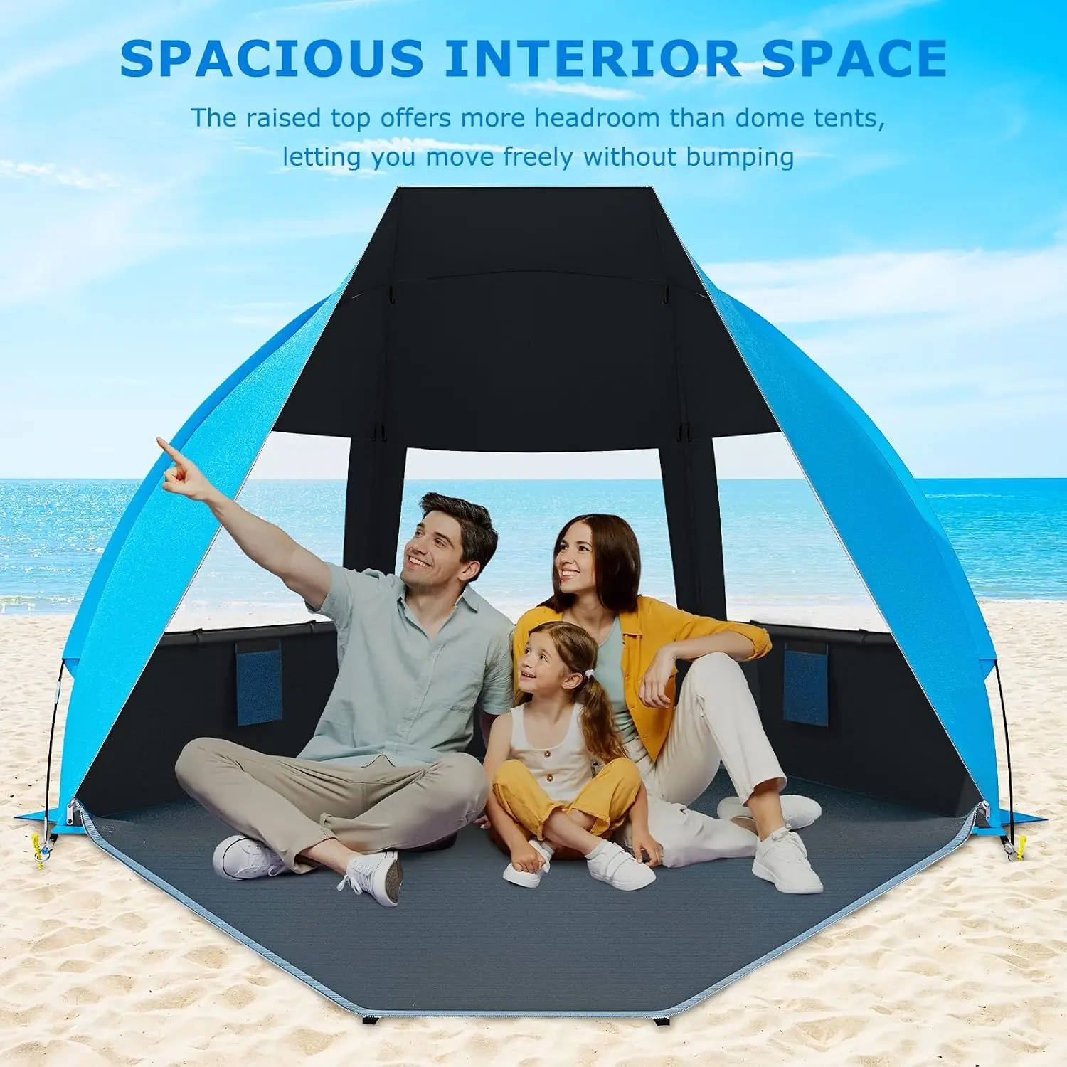 Portable Beach Tent for 3/4-5/6-7 Person with UPF 50+ UV Protection, Lightweight & Foldable Sun Shelter with 5 Sand Bags, Easy S