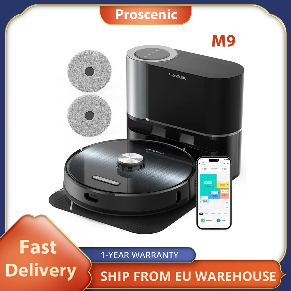 Proscenic M9 Robot Vacuum Cleaner, 4500Pa Suction,5200mAh, Dual Rotation Mops,  2.5L Dust Bag,Carpet Detection, 250Min Runtime