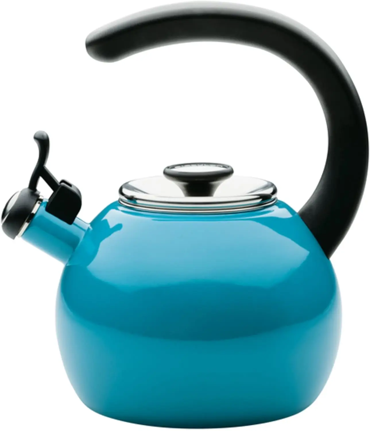 Enamel on Steel Whistling Teakettle/Teapot With Flip-Up Spout, 2 Quart - Turquoise Blue