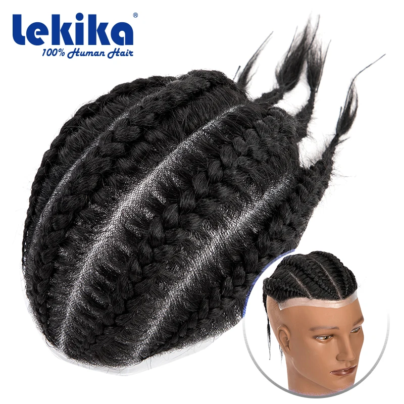 

Braids Men's Wig Knotted Human Hair Weave Natural 100% Human Hair Wigs Rock Toupees For Men Replacement Hair System For Ma