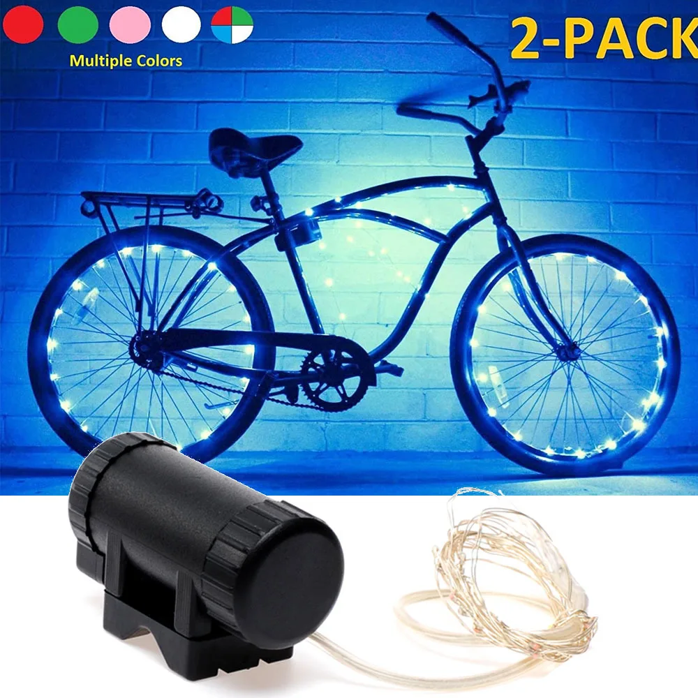 2 Pack LED Bicycle Wheel Lights Front and Rear Waterproof Spoke Lights Cycling Decoration Tire Strip Light Adults Night Riding