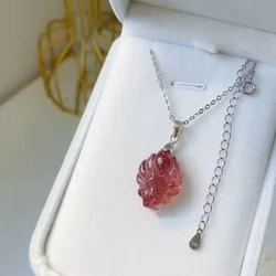 Strawberry Crystal Nine Tailed Fox Pendant Necklace Jewelry Jade Fine Carved Fashion Charm Jewelry Carved Amulet Gifts Women Men