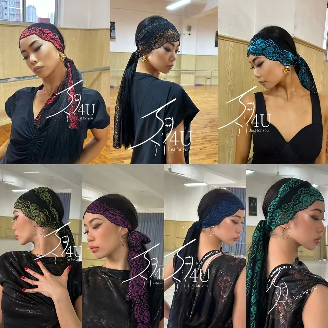 

Разноцветные кружевные повязки на голову для латинских танцев, женский платок, румба, ча-ча, самба, украшение для волос для танцев, аксессуары для латинских танцев DNV24515