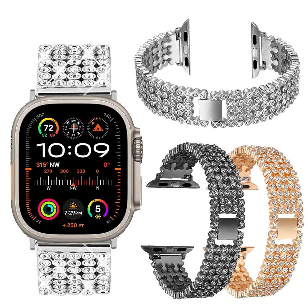 Cinturino da donna con diamanti per Apple Watch Ultra 2 49mm 40mm 45mm 44mm 41mm 42mm cinturino in metallo per Iwatch Series 7 SE 6 5 4 8 9