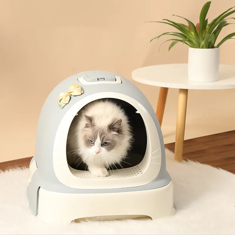 

Large Cat Toilet New Arc Type Cute Bedpan Anti Splash Closed Cat Litter Box Cat Tray With Scoop Clean Toilet For Cat Sand Box