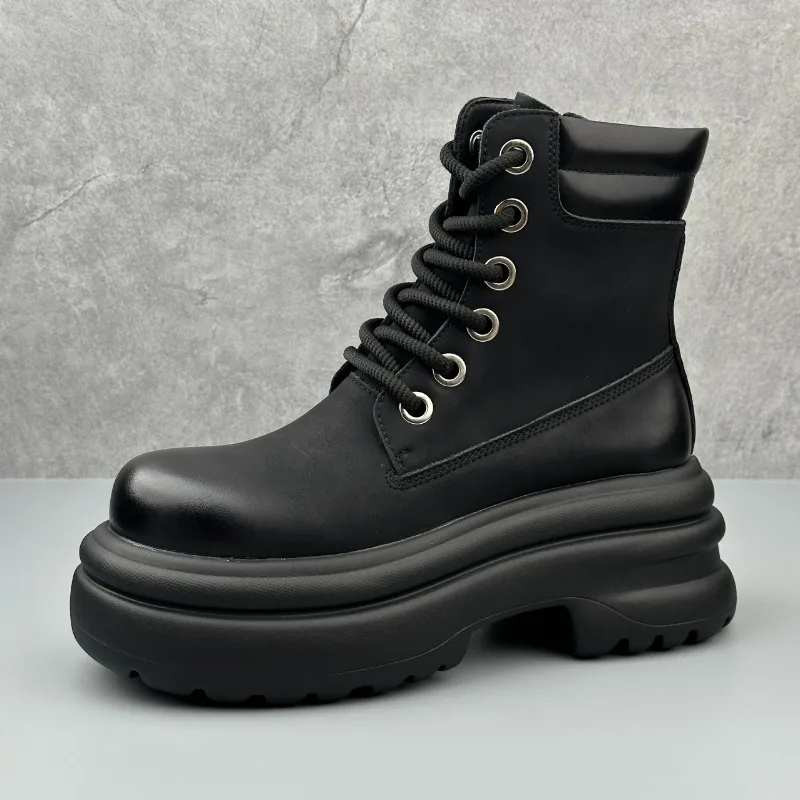 Thick Bottom Shoes Men Boots Autumn Winter Waterproof Platform Men High Top Sneakers Fashion Lace Up Men Short Tooling Boots