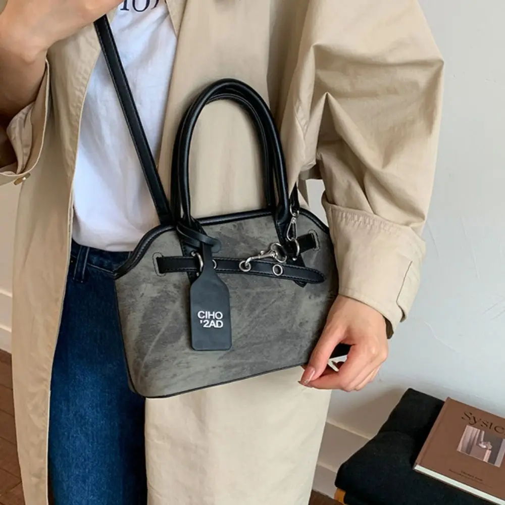 

Trendy Pure Color Belt Shell Handbag Luxury Korean Style Retro Underarm Bag Shoulder Bag Large Capacity Commute Tote Bag Travel