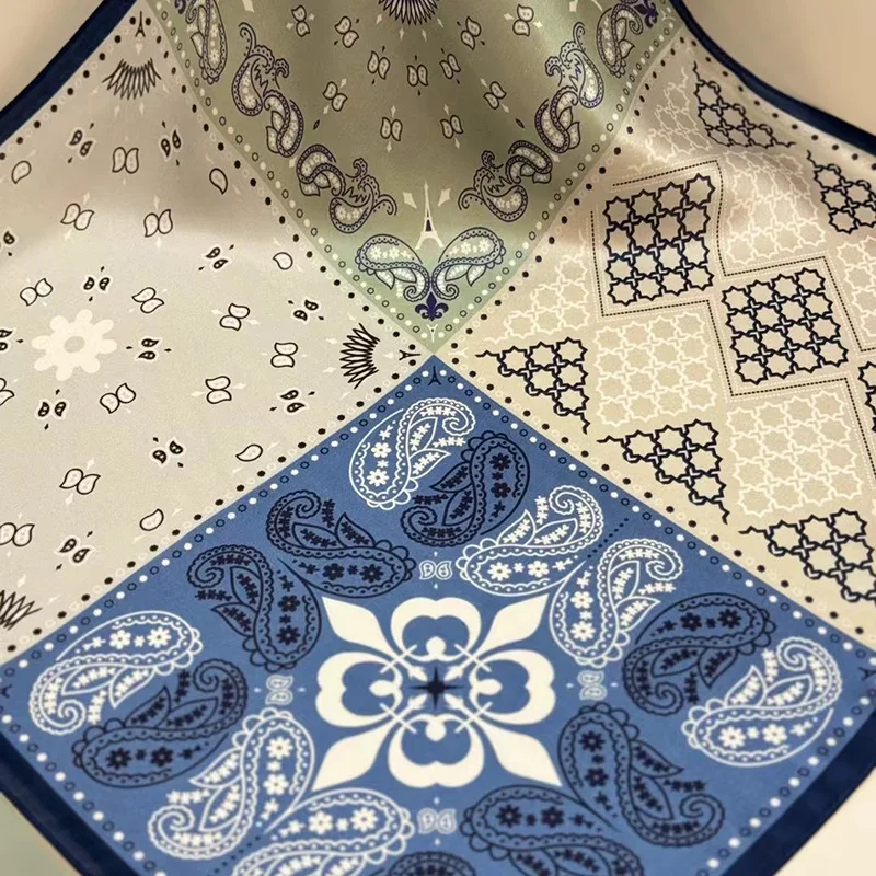 Korean Style Personalized Blue Paisley Small Square Towel Women's Fashion Minimalist Thin Scarf 53cm