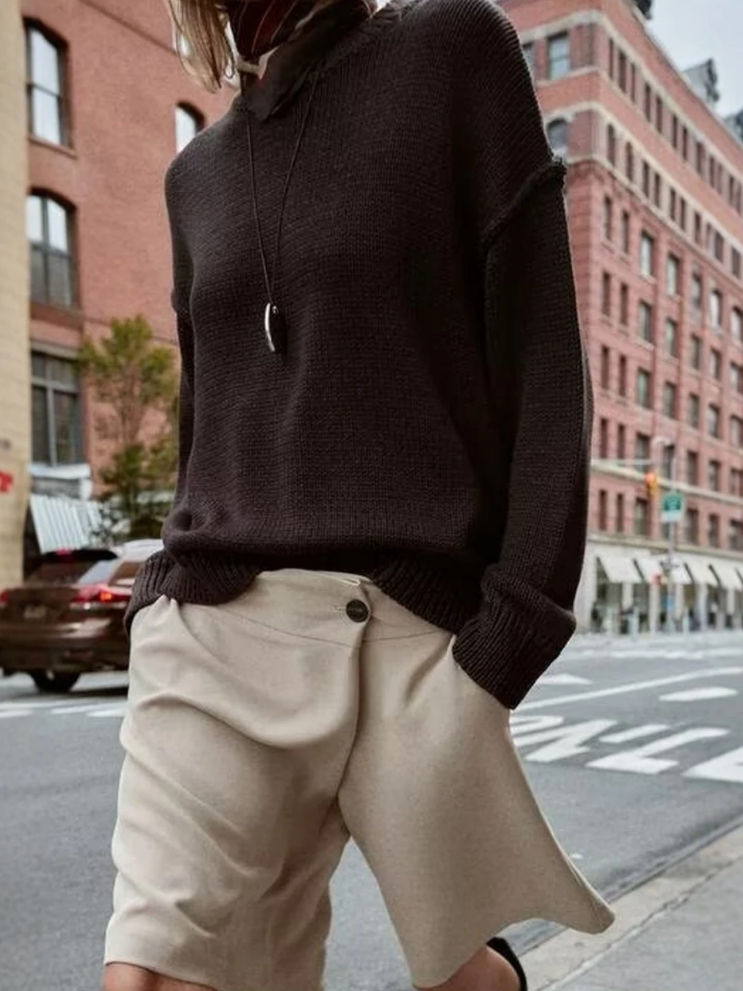 

Casual Loose Knitted Sweater Women's Decorative Stitching Flat Needle Texture Coarse Yarn Long Sleeve Regular Fit Autumn Sweater