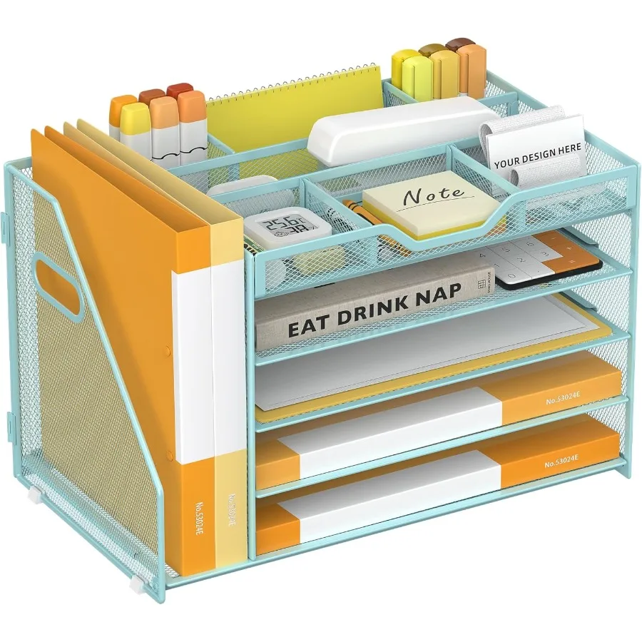 صينية رسائل ورقية مكونة من 5 طبقات مع حامل ملفات و3 حاملات أقلام شبكية منظم ملفات مكتب مع مقبض للمدرسة الفعالة H #2