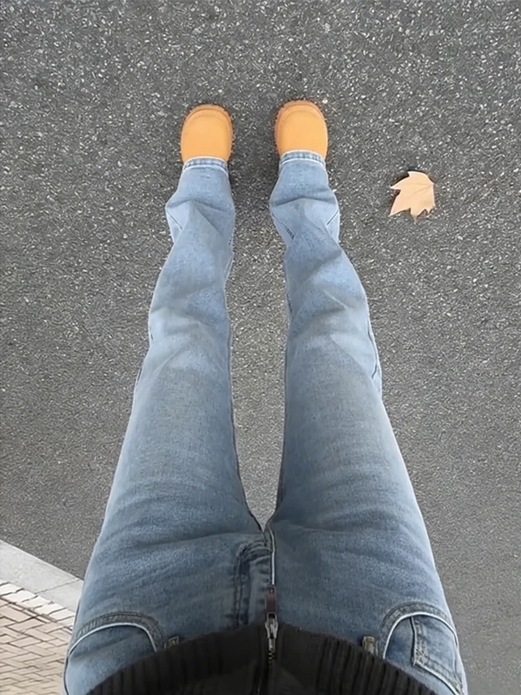 

Waed Light Blue Men's Jeans Bell Bot American High Street Cleanfit Height ing mid Waist Straight Leg Denim Pants