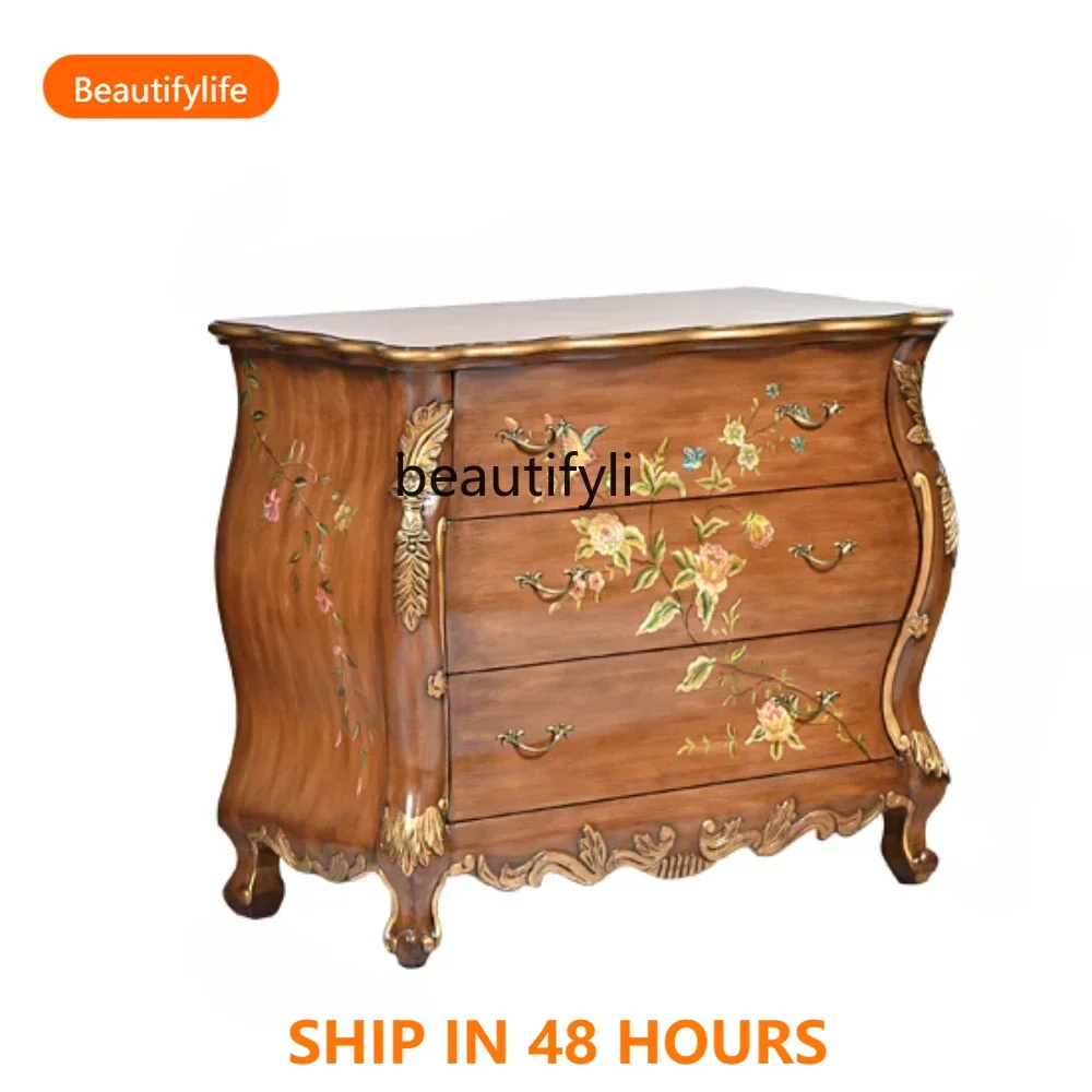 

American Country Retro Solid Wood Porch Chest of Drawers Curio Cabinet Hand Painted Storage CabinetFH