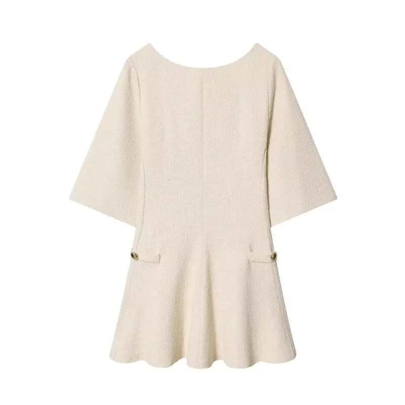 Minivestido de verano de dos tonos de media manga de tela de rizo para mujer, diseño sin espalda, moda fresca, traje para fiesta en la playa y discoteca